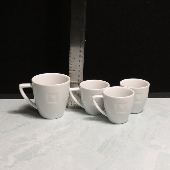 Set of 4 Nespresso Demitasse White Porcelain Coffee Cups bundle of two sizes - Picture 4 of 4